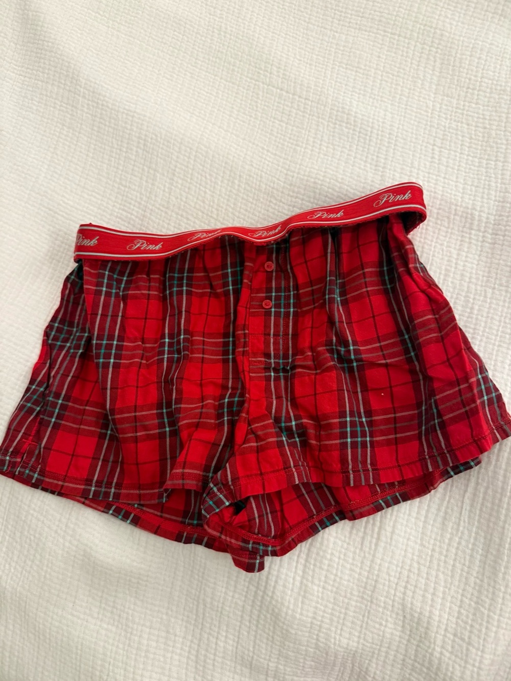 PINK Victoria's Secret Red Plaid Lounge Shorts with Branded Waistband